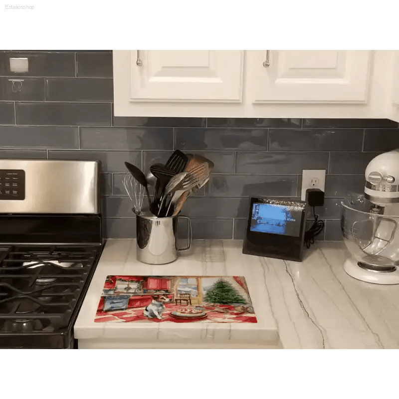 Woofin Good Christmas Cutting Board: Festive Kitchen Fun! Product Description: Deck the Halls and your Kitchen with our Festive Holiday Kitchen Scene Cutting Board! - Estalios