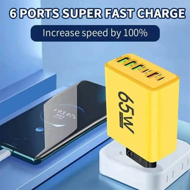 Bold Yellow 65W Multi-Port Fast Charger for Quick Power - Estalios