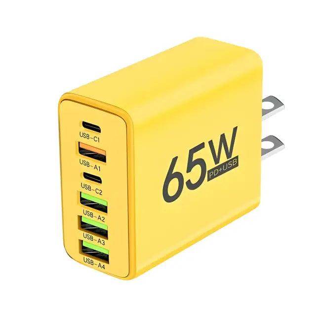 Bold Yellow 65W Multi-Port Fast Charger for Quick Power - Estalios