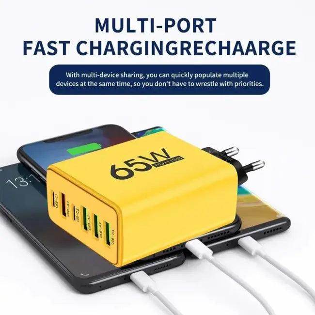 Bold Yellow 65W Multi-Port Fast Charger for Quick Power - Estalios