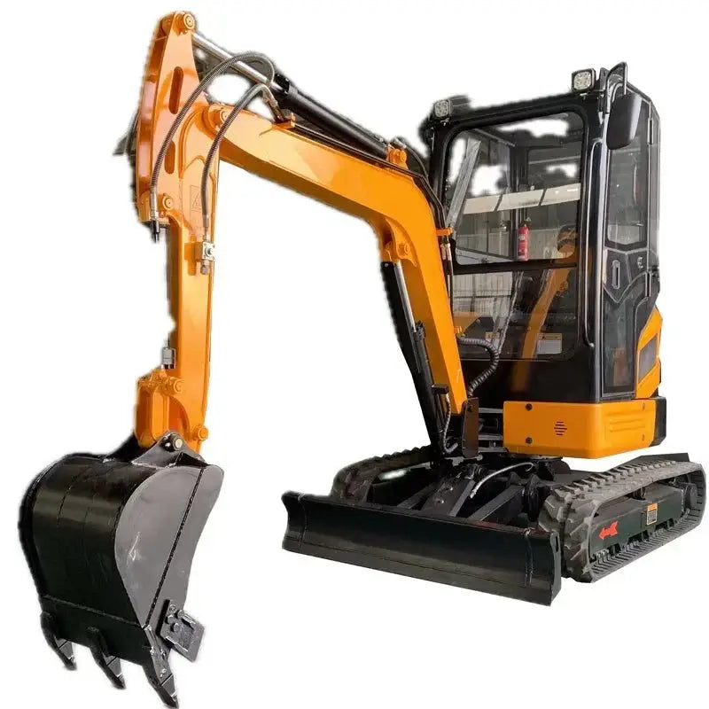 Yellow and black excavator image for the Quality Mini Digger, a customized small mini