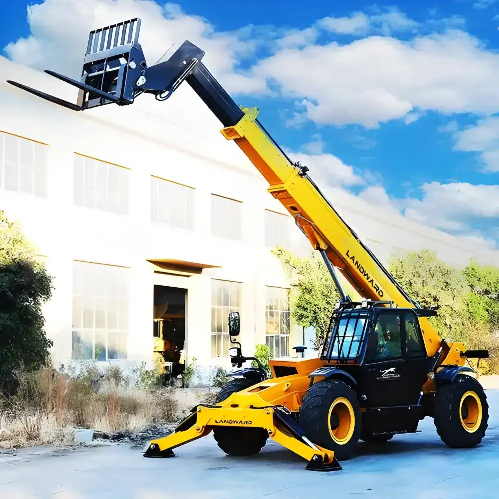 Yellow and black telescopic arm forklift for easy lifting and loading tasks