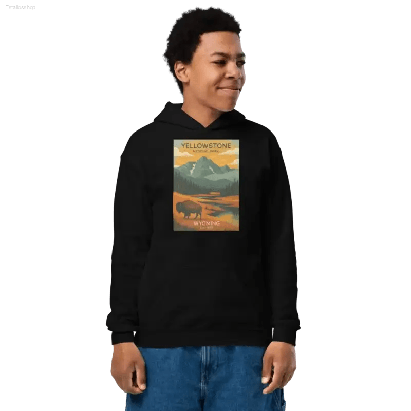 Black hoodie with Yellowstone graphic.