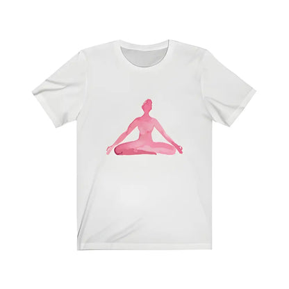 White t-shirt featuring a cool yoga meditation pose print for stylish practice