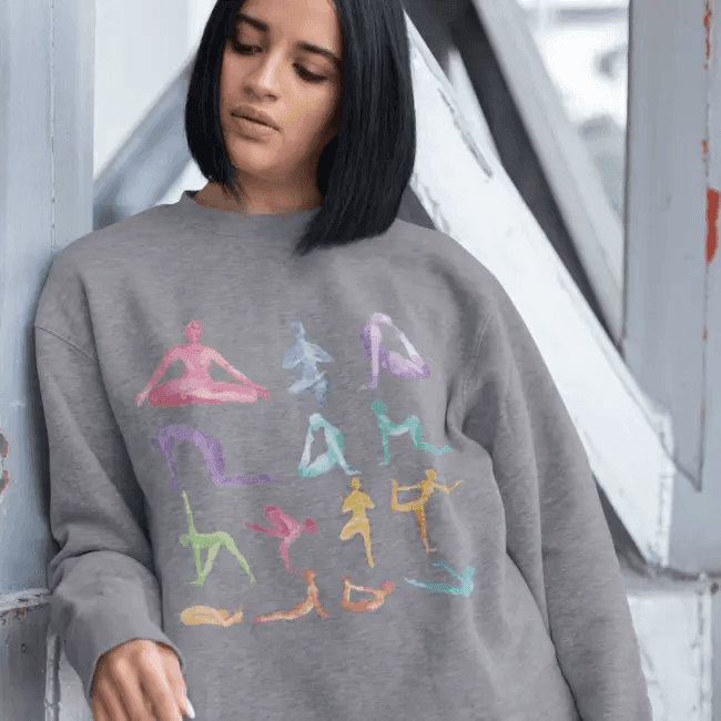 Cozy Yoga Pose Sanctuary Crewneck Sweatshirt for Comfort - Estalios