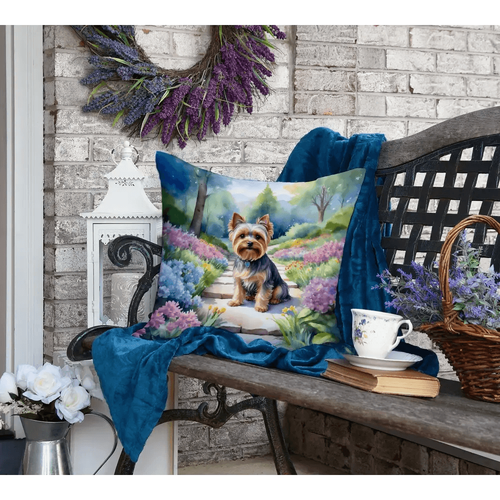 Yorkshire Terrier Spring Path Throw Pillow - Machine Washable - Estalios