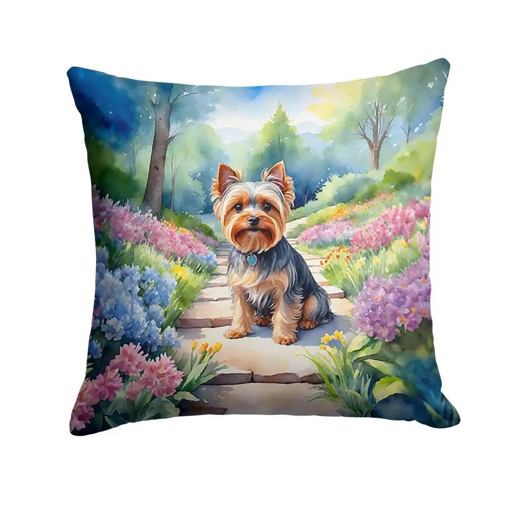 Yorkshire Terrier Spring Path Throw Pillow - Machine Washable - Estalios