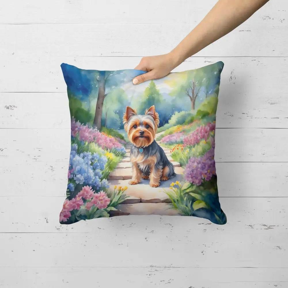 Yorkshire Terrier Spring Path Throw Pillow - Machine Washable - Estalios