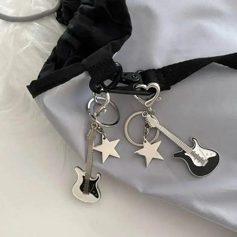 Zakol Y2K Guitar Love Keychains featuring cute guitar and heart designs