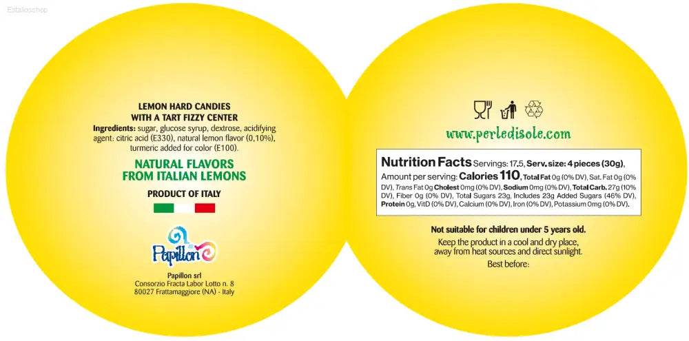 Lemon hard candy label.