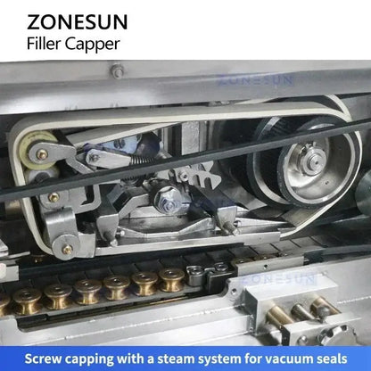 Automatic screw capping machine for Zonesun Steam Vacuum Filler and glass jar filling