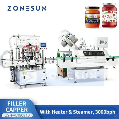 Automatic Zonesun Steam Vacuum Filler Capper for glass jar filling and capping